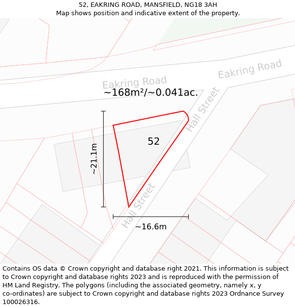 52, EAKRING ROAD, MANSFIELD, NG18 3AH: Plot and title map