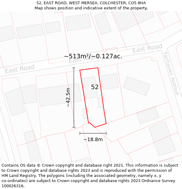 52, EAST ROAD, WEST MERSEA, COLCHESTER, CO5 8HA: Plot and title map