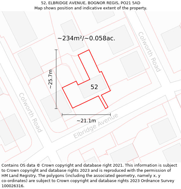 52, ELBRIDGE AVENUE, BOGNOR REGIS, PO21 5AD: Plot and title map