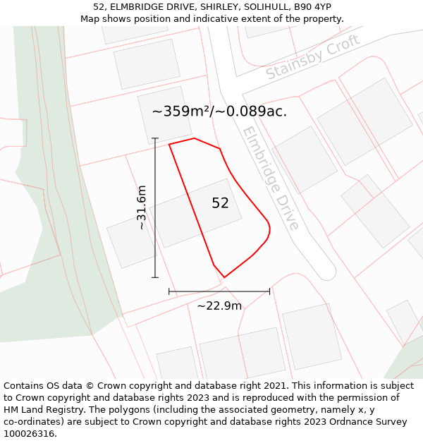 52, ELMBRIDGE DRIVE, SHIRLEY, SOLIHULL, B90 4YP: Plot and title map