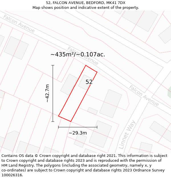 52, FALCON AVENUE, BEDFORD, MK41 7DX: Plot and title map