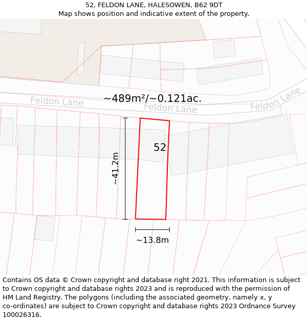 52, FELDON LANE, HALESOWEN, B62 9DT: Plot and title map