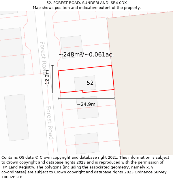 52, FOREST ROAD, SUNDERLAND, SR4 0DX: Plot and title map