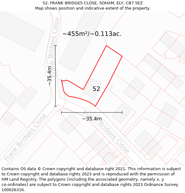 52, FRANK BRIDGES CLOSE, SOHAM, ELY, CB7 5EZ: Plot and title map