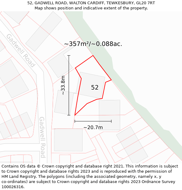 52, GADWELL ROAD, WALTON CARDIFF, TEWKESBURY, GL20 7RT: Plot and title map