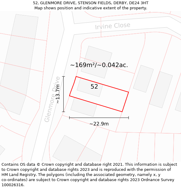 52, GLENMORE DRIVE, STENSON FIELDS, DERBY, DE24 3HT: Plot and title map