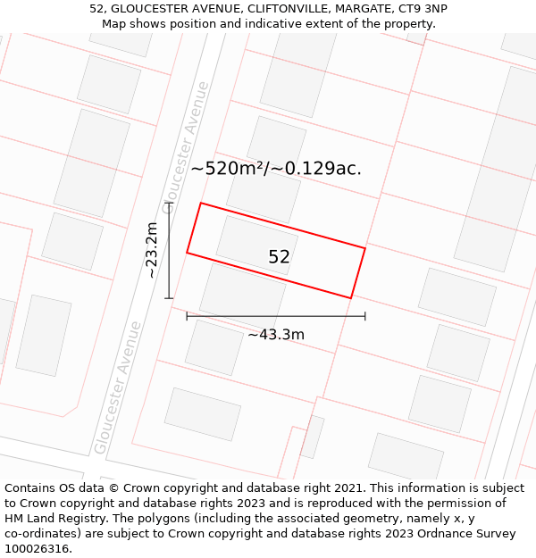 52, GLOUCESTER AVENUE, CLIFTONVILLE, MARGATE, CT9 3NP: Plot and title map