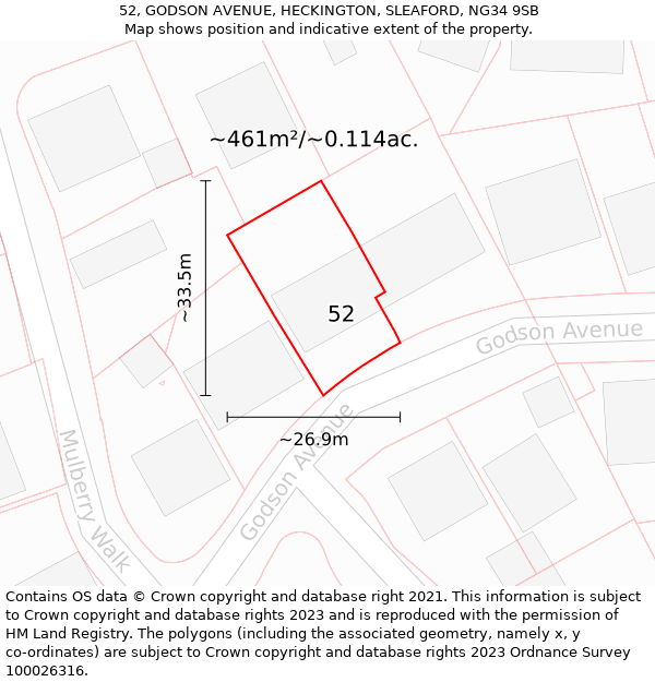 52, GODSON AVENUE, HECKINGTON, SLEAFORD, NG34 9SB: Plot and title map