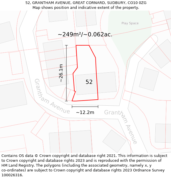 52, GRANTHAM AVENUE, GREAT CORNARD, SUDBURY, CO10 0ZG: Plot and title map