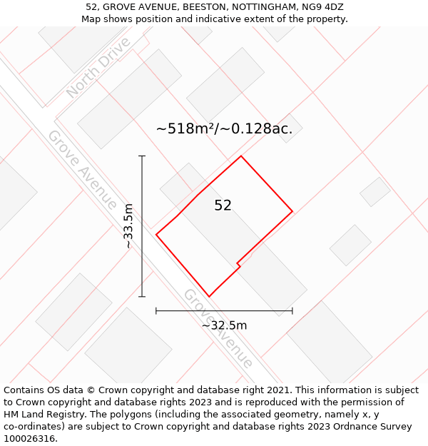 52, GROVE AVENUE, BEESTON, NOTTINGHAM, NG9 4DZ: Plot and title map