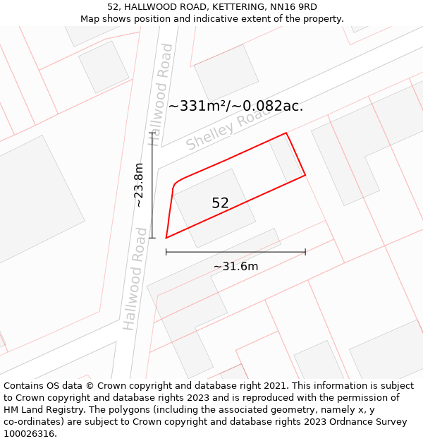 52, HALLWOOD ROAD, KETTERING, NN16 9RD: Plot and title map