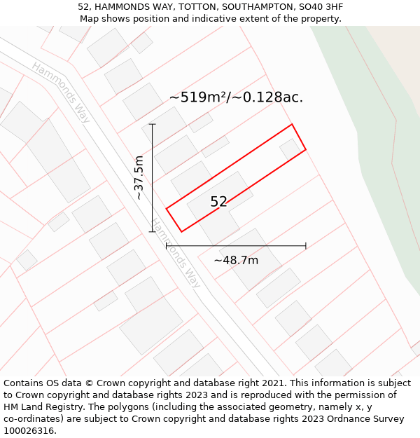 52, HAMMONDS WAY, TOTTON, SOUTHAMPTON, SO40 3HF: Plot and title map