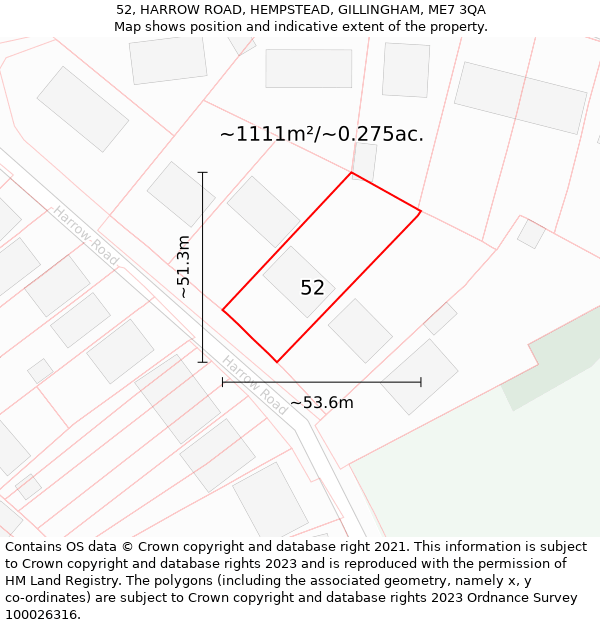 52, HARROW ROAD, HEMPSTEAD, GILLINGHAM, ME7 3QA: Plot and title map