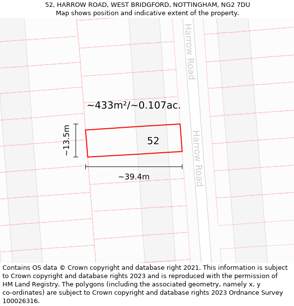 52, HARROW ROAD, WEST BRIDGFORD, NOTTINGHAM, NG2 7DU: Plot and title map