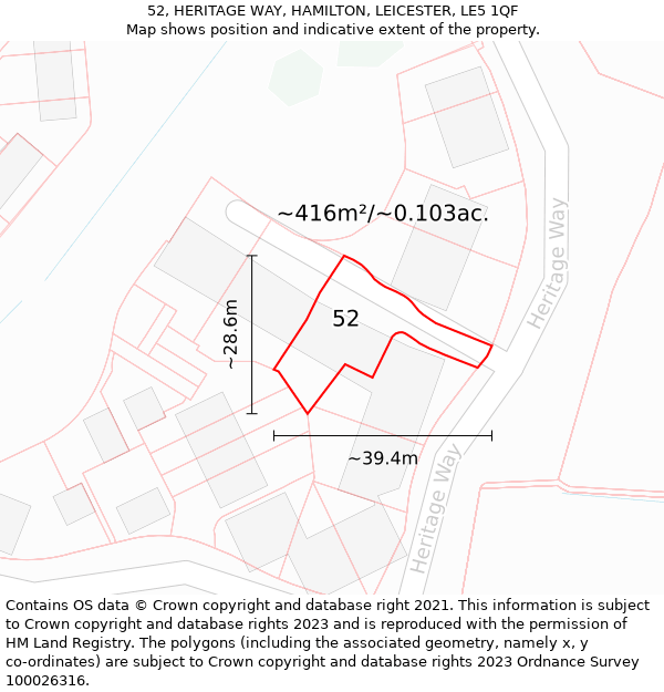 52, HERITAGE WAY, HAMILTON, LEICESTER, LE5 1QF: Plot and title map