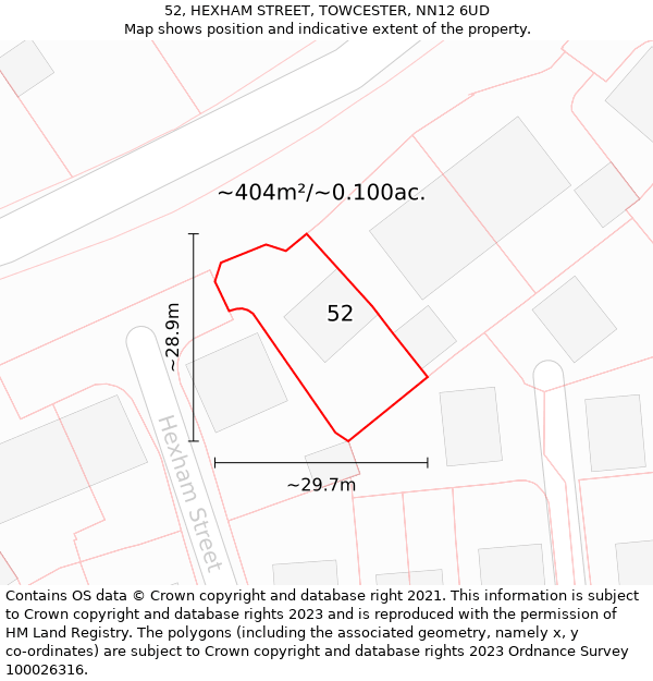 52, HEXHAM STREET, TOWCESTER, NN12 6UD: Plot and title map