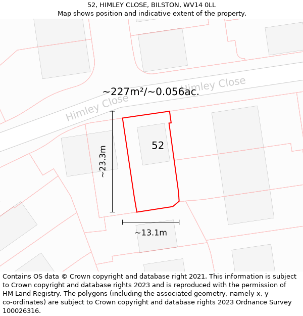 52, HIMLEY CLOSE, BILSTON, WV14 0LL: Plot and title map