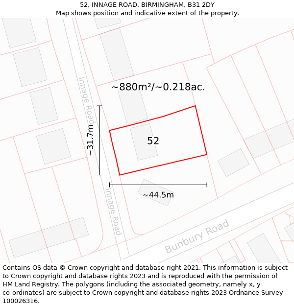 52, INNAGE ROAD, BIRMINGHAM, B31 2DY: Plot and title map