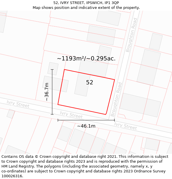52, IVRY STREET, IPSWICH, IP1 3QP: Plot and title map
