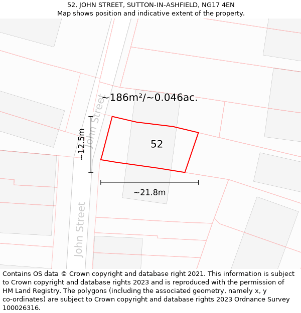 52, JOHN STREET, SUTTON-IN-ASHFIELD, NG17 4EN: Plot and title map