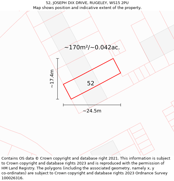 52, JOSEPH DIX DRIVE, RUGELEY, WS15 2PU: Plot and title map
