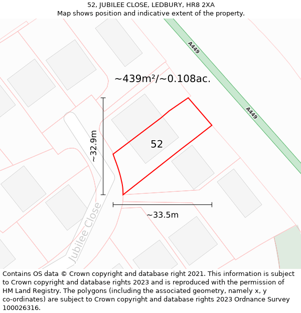 52, JUBILEE CLOSE, LEDBURY, HR8 2XA: Plot and title map