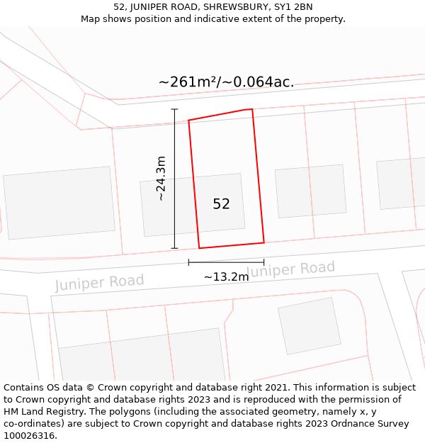 52, JUNIPER ROAD, SHREWSBURY, SY1 2BN: Plot and title map