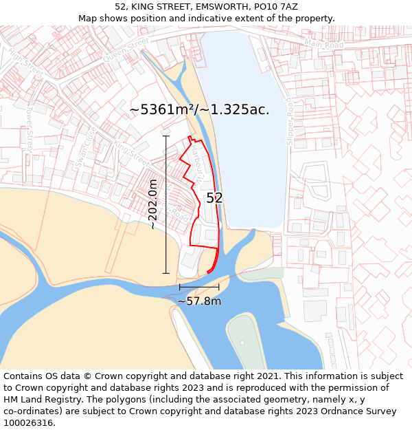 52, KING STREET, EMSWORTH, PO10 7AZ: Plot and title map