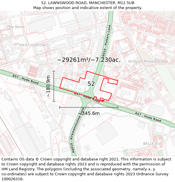 52, LAWNSWOOD ROAD, MANCHESTER, M12 5UB: Plot and title map