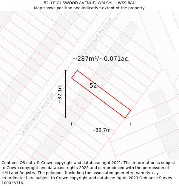 52, LEIGHSWOOD AVENUE, WALSALL, WS9 8AU: Plot and title map