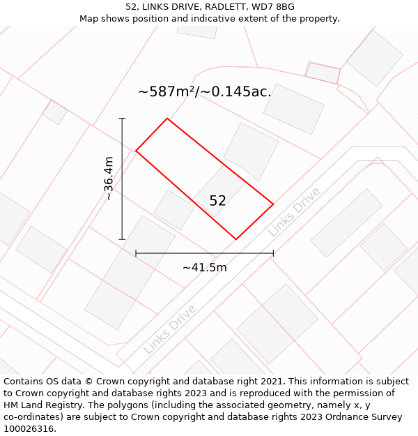 52, LINKS DRIVE, RADLETT, WD7 8BG: Plot and title map