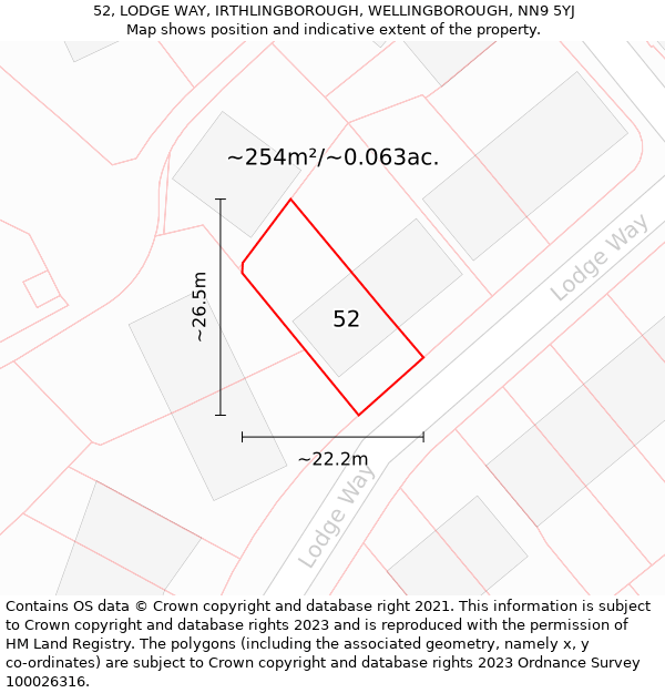 52, LODGE WAY, IRTHLINGBOROUGH, WELLINGBOROUGH, NN9 5YJ: Plot and title map