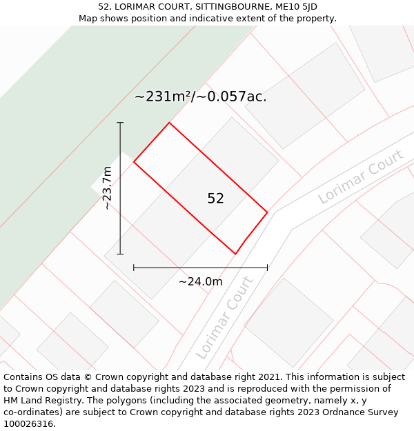 52, LORIMAR COURT, SITTINGBOURNE, ME10 5JD: Plot and title map