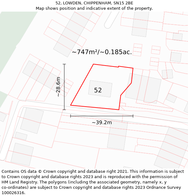 52, LOWDEN, CHIPPENHAM, SN15 2BE: Plot and title map