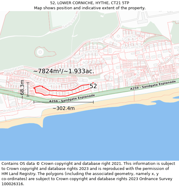 52, LOWER CORNICHE, HYTHE, CT21 5TP: Plot and title map