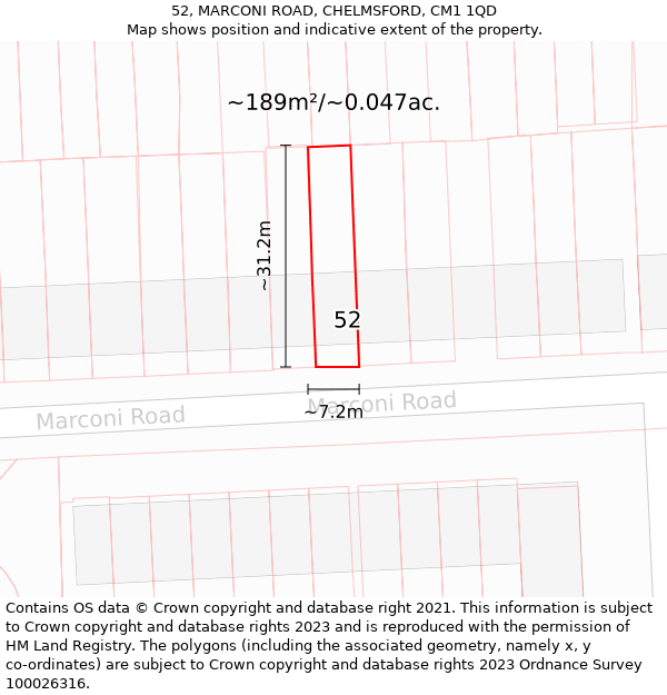 52, MARCONI ROAD, CHELMSFORD, CM1 1QD: Plot and title map