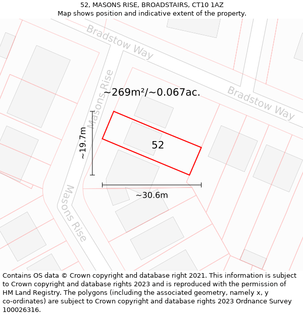 52, MASONS RISE, BROADSTAIRS, CT10 1AZ: Plot and title map