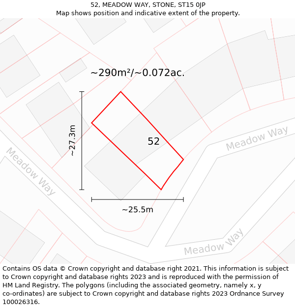 52, MEADOW WAY, STONE, ST15 0JP: Plot and title map