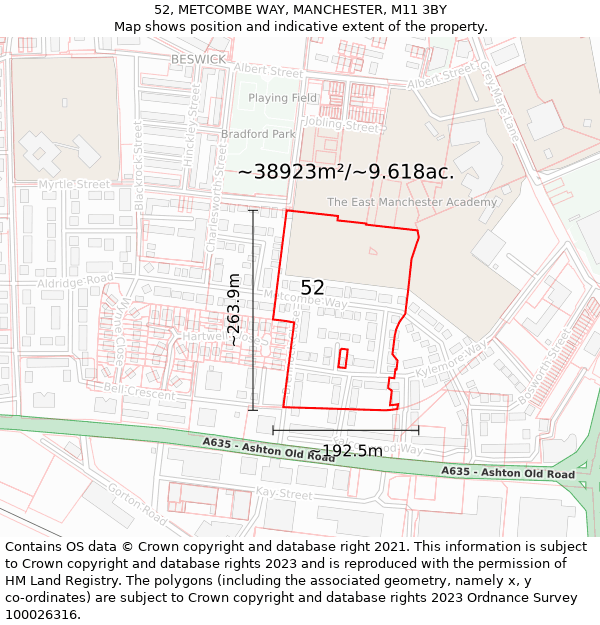 52, METCOMBE WAY, MANCHESTER, M11 3BY: Plot and title map