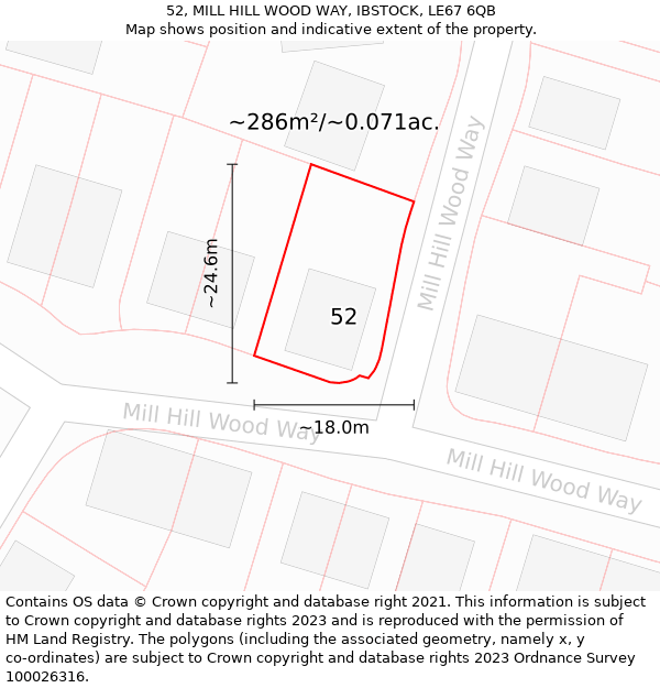 52, MILL HILL WOOD WAY, IBSTOCK, LE67 6QB: Plot and title map