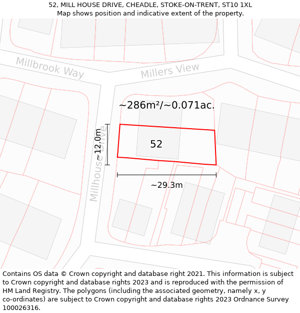 52, MILL HOUSE DRIVE, CHEADLE, STOKE-ON-TRENT, ST10 1XL: Plot and title map