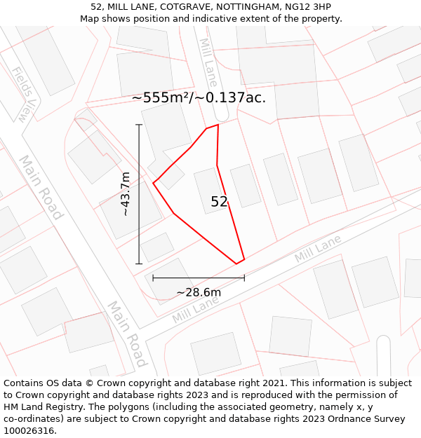 52, MILL LANE, COTGRAVE, NOTTINGHAM, NG12 3HP: Plot and title map