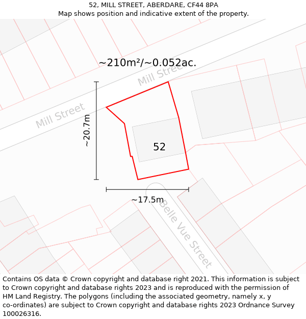 52, MILL STREET, ABERDARE, CF44 8PA: Plot and title map