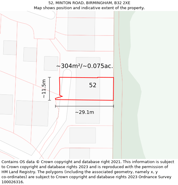 52, MINTON ROAD, BIRMINGHAM, B32 2XE: Plot and title map