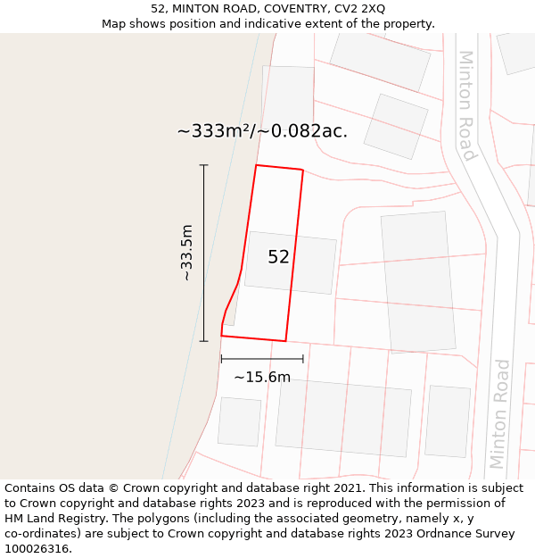 52, MINTON ROAD, COVENTRY, CV2 2XQ: Plot and title map