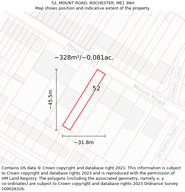 52, MOUNT ROAD, ROCHESTER, ME1 3NH: Plot and title map