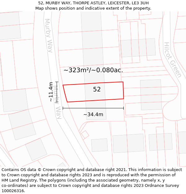 52, MURBY WAY, THORPE ASTLEY, LEICESTER, LE3 3UH: Plot and title map