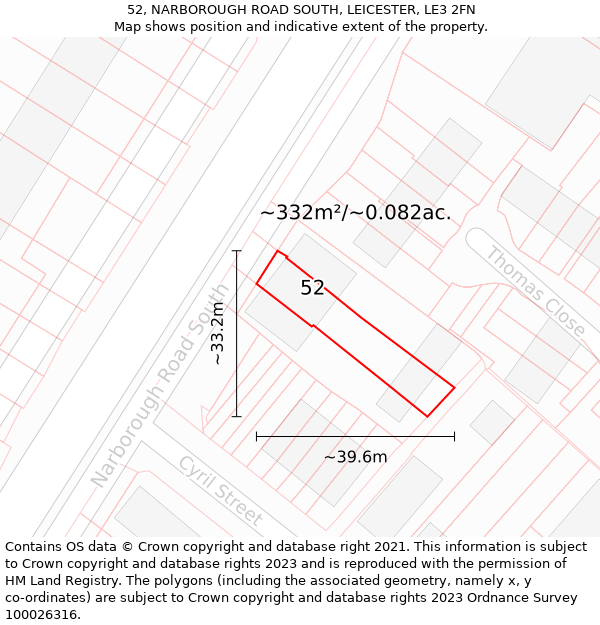 52, NARBOROUGH ROAD SOUTH, LEICESTER, LE3 2FN: Plot and title map