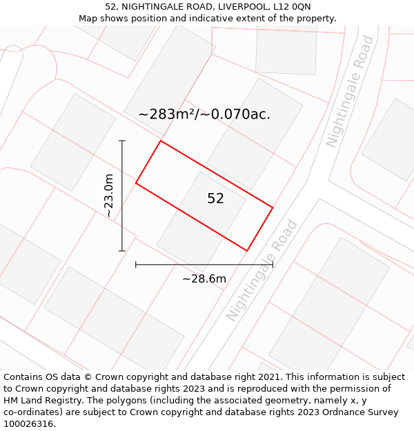 52, NIGHTINGALE ROAD, LIVERPOOL, L12 0QN: Plot and title map