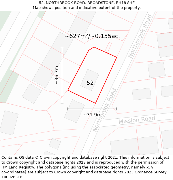 52, NORTHBROOK ROAD, BROADSTONE, BH18 8HE: Plot and title map